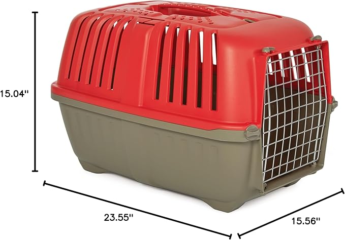 MidWest Homes for Pets Spree Travel Carrier – Hard-Sided Dog & Cat Carrier, Small Pet Travel Crate with Handle, Ventilated Design, Easy Assembly, 24-Inch, Red