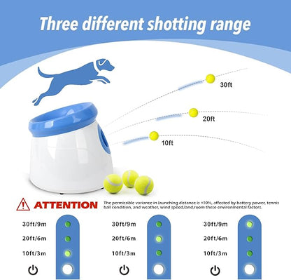 PetPrime Dog Automatic Ball Launcher Dog Interactive Fetch Toy Pet 2'' Thrower Throwing Game 3 Tennis Balls Tennis Mini Size Ball Launcher for Dogs Included Launch Distance 10-30ft
