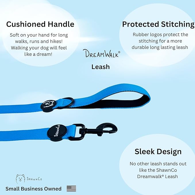 ShawnCo Dream Walk Dog Leash- Premium, Nylon Pet Leash with Soft Neoprene Handle for Small, Medium and Large Dogs (White Sharks, Small)