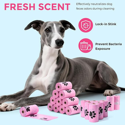 Dyforce 600 Count Dog Poop Bags Rolls with Dispenser, Scented Leak Proof Pet Waste Poop Bags for Dogs 13x9", Extra Thick and Large Doggy Cat Litter Bags for Poops with Holder, Pink