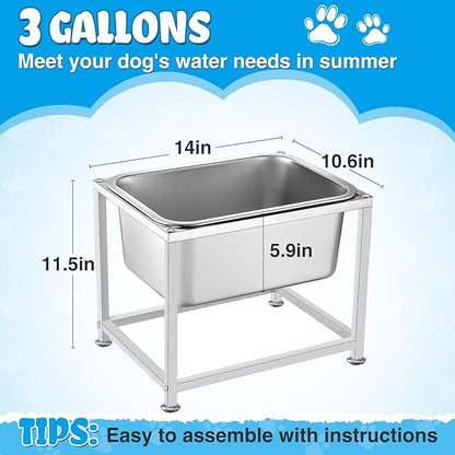 3 Gallons Large Elevated Dog Water Bowl - 11.5'' H Sturdy Stainless Steel Raised Dog Bowl with Stand for Extra Large Dogs Relief Joint Pressure, Easy to Clean Assemble for Indoor Outdoor