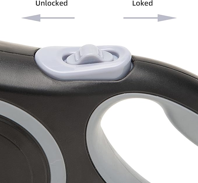 PINA Retractable Dog Leash, 26ft Dog Leash for Small Medium Large Dogs Up to 110lbs, 360° Tangle-Free Strong Reflective Nylon Tape, with Anti-Slip Handle, One-Handed Brake, Lock - Black Gray
