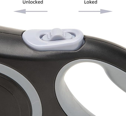 PINA Retractable Dog Leash, 26ft Dog Leash for Small Medium Large Dogs Up to 110lbs, 360° Tangle-Free Strong Reflective Nylon Tape, with Anti-Slip Handle, One-Handed Brake, Lock - Black Gray