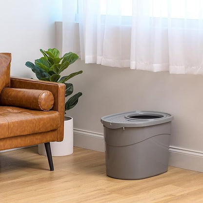 Amazon Basics Large Cat Litter Box with High Sides, Top Entry, Odor Control, Includes Scoop, 20.5 x 14.75 x 14.38 inches, Grey