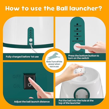 20-40ft Automatic Ball Launcher, Interactive Fetch Toy for Small Medium Dogs, Adjustable Rechargeable Tennis Thrower for Indoor Outdoor Fun, Physical Exercise and Brain Training(Green)