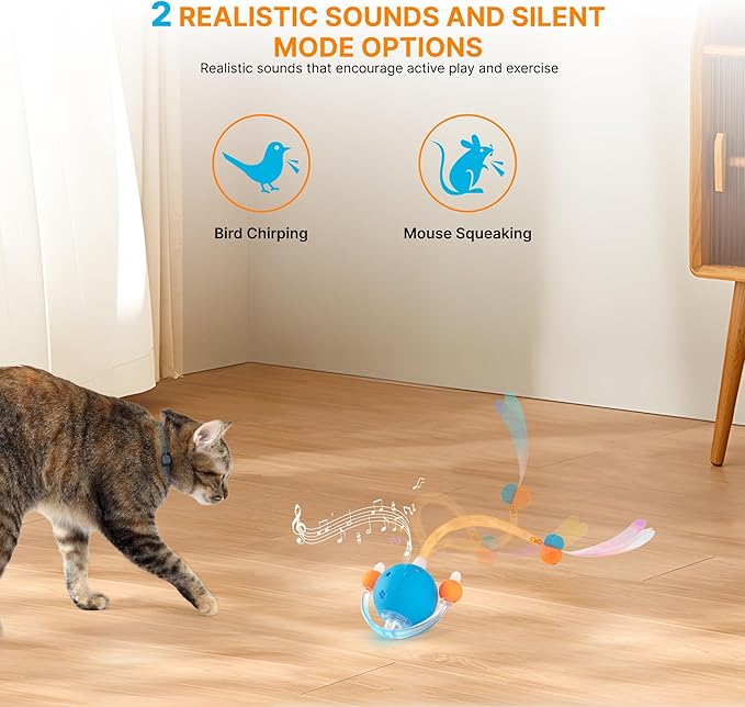4th Gen Interactive Cat Toys for Indoor Cats Adult, Moving Cat Ball with Elastic Mesh Tail,Automatic Kitten Toys for Bored Indoor Cats,Motion Activated Smart