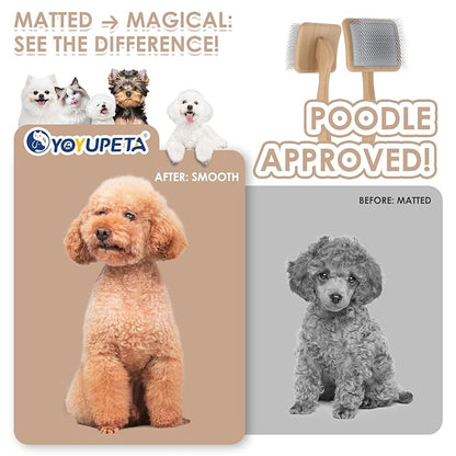 Large Long Pin Slicker Brush for Shedding – 3PC Grooming Kit with Dematting Comb & Comb for Long-Haired Dogs & Cats, Doodles, Poodles, Goldendoodle & Double Coats, Wooden Handle, Natural