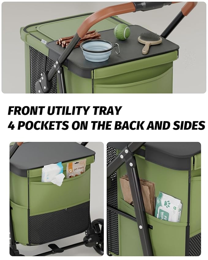 Dog Stroller for Large & Medium Dogs, Pet Stroller for 2 Small Dogs Up to 80 Lbs, Extra Large Heavy Duty, Folding & Breathable, All-Terrain Wheels, Military Green