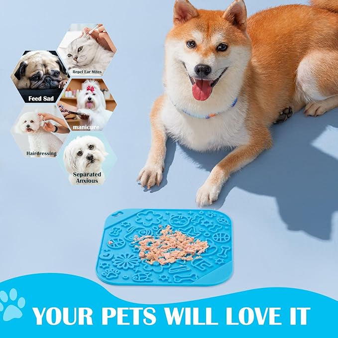 8 Inch Dog Feeding Mats Square Pet Slow Feeders Anti Gulping Healthy Eating, Silicone Bowls Design for Small Medium Size Dogs and Cats (OrangeBlueGrey1)