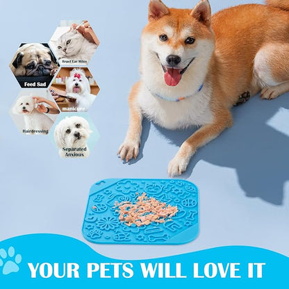 8 Inch Dog Feeding Mats Square Pet Slow Feeders Anti Gulping Healthy Eating, Silicone Bowls Design for Small Medium Size Dogs and Cats (OrangeBlueGrey1)