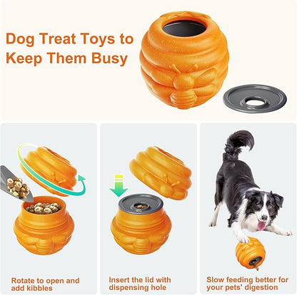 3 in 1 Durable Dog Toys for Aggressive Chewers 2 Pack, Dog Treat Dispenser and Enrichment Licking Toys in Honey Pot Shape, Boredom Killing and Mental Stimulation Toys for Large Dogs to Keep Them Busy