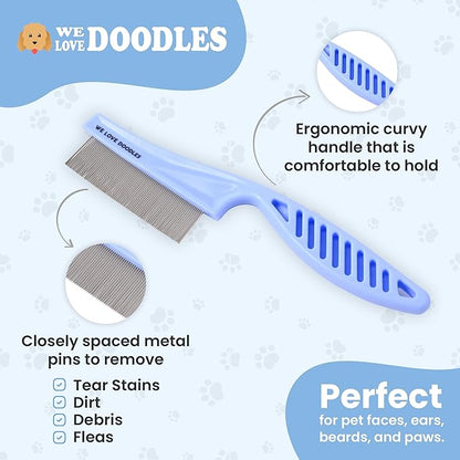 We Love Doodles Flea Comb for Dogs and Metal Dog Grooming Comb | Dog Face Comb | Fine Tooth Tear Stain Remover Metal Comb | Removes Tangles & Matts | Dematting Pet Combs | Detangler for Matted Hair