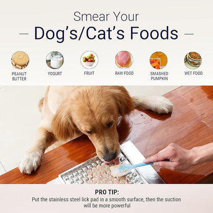 PEGGY11 Durable Stainless Steel Lick Pad for Cats & Dogs | Strong Suction Cups | Anxiety Relief & Slow Feeder | Dishwasher Safe - Two Pack