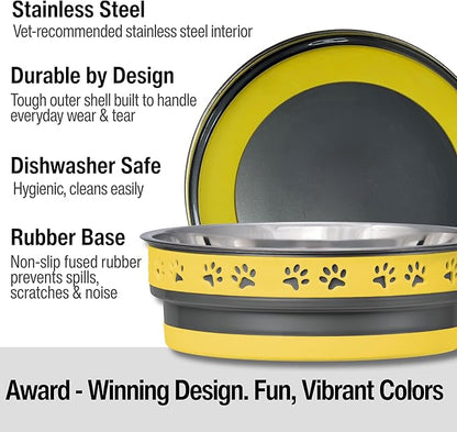 Loving Pets Corsa Dog Bowls- Stainless Steel Dog & Cat Bowls - Spill Proof Dog Food Bowl, Cat Bowl, Puppy Essentials & Pet Supplies Great for Home & Travel (Medium 20-35 lbs, Lightning Yellow)
