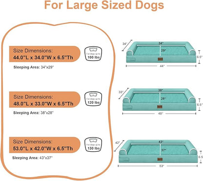 Large Dog Bed Orthopedic Washable: Jumbo Dog Bed Bolster Extra Large Dogs Egg Crate Foam Sofa Couch Waterproof Removable Cover - Aqua Blue
