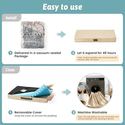 Cooling Dog Bed for Crate, Waterproof Dog Crate Mat with Removable Washable Cover, Orthopedic Egg Crate Foam Support, Dog Crate Bed 29x18x3 Inch,Beige