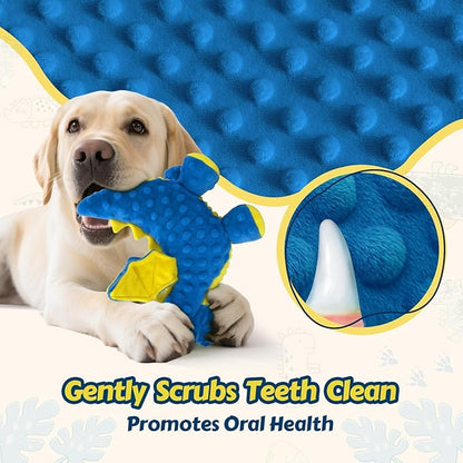 Squeaky Dog Toys - Soft Plush Dragon Dog Toy with 5 Squeakers & Crinkle Paper, Dog Toys for Small, Medium and Large Dogs (Blue,10")