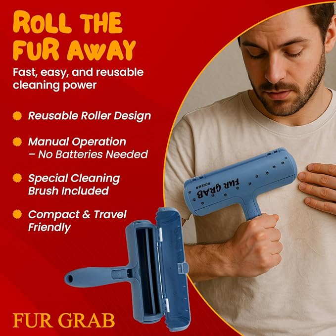 Reusable Pet Hair Remover Roller – Dog & Cat Hair Lint Remover for Furniture, Couch, Carpet, Car & Clothes – No Adhesives – Eco-Friendly- No Tape or Refills
