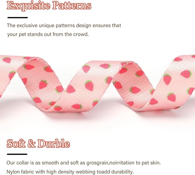 Pink Strawberry Pattern Dog Collar with Buckle Adjustable Safety Nylon Collars for Small Medium Large Dogs, Cute Stylish Girl Boy Christmas Dog Collar(Pink Strawberry,XL)