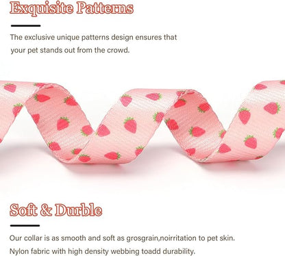Pink Strawberry Pattern Dog Collar with Buckle Adjustable Safety Nylon Collars for Small Medium Large Dogs, Cute Stylish Girl Boy Christmas Dog Collar(Pink Strawberry,XL)