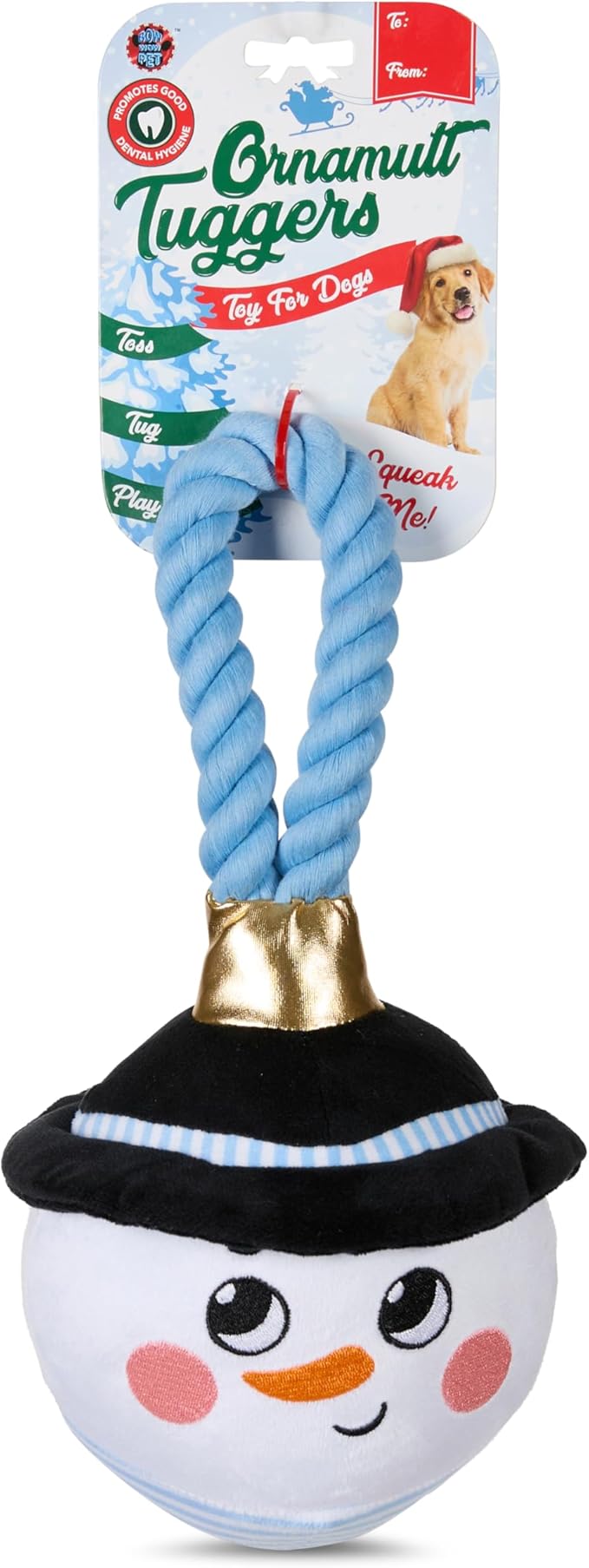 Bow Wow Pet Snowman Ornament Rope Dog Tug Toy