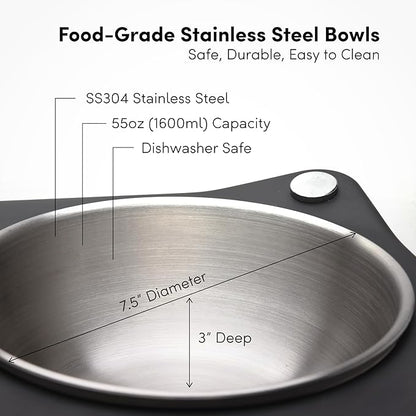 Adjustable Elevated Dog Bowl 56 fl oz Stainless Steel Bowls