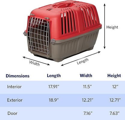 MidWest Homes for Pets Spree Travel Carrier - Hard-Sided Dog & Cat Carrier, Small Pet Travel Crate with Handle, Ventilated Design, Easy Assembly, 19-Inch, Red