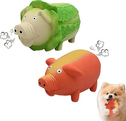 Dog Squeaky Toy, 2 Pack Latex Chew Toys with Oinks Sound Squeaker Cabbage&Carrots Grunting Pig Dog Toy Durable Dogs Squeeze Toy for Small Medium Large Dog Dental Biting Chasing to Kill Boring Time