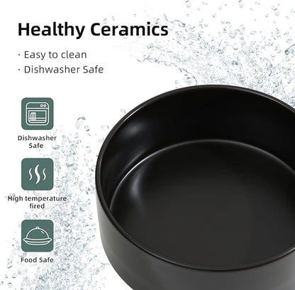 Ceramic 5.1inch Set of 2 Dog and Cat Bowls, Food and Water Feeder for Small Breed Dogs, Kitty, Cats, 2pcs Dog & Cat Dishes(2 Bowls, Black)
