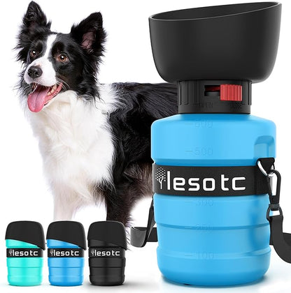 Lesotc Dog Water Bottle, Portable Water Dispenser with Bowl, Leak Proof Pet Travel Squeeze Bottle, Puppy Essentials Dog Stuff Accessories for Outdoor Walking, Hiking, Camping, Blue