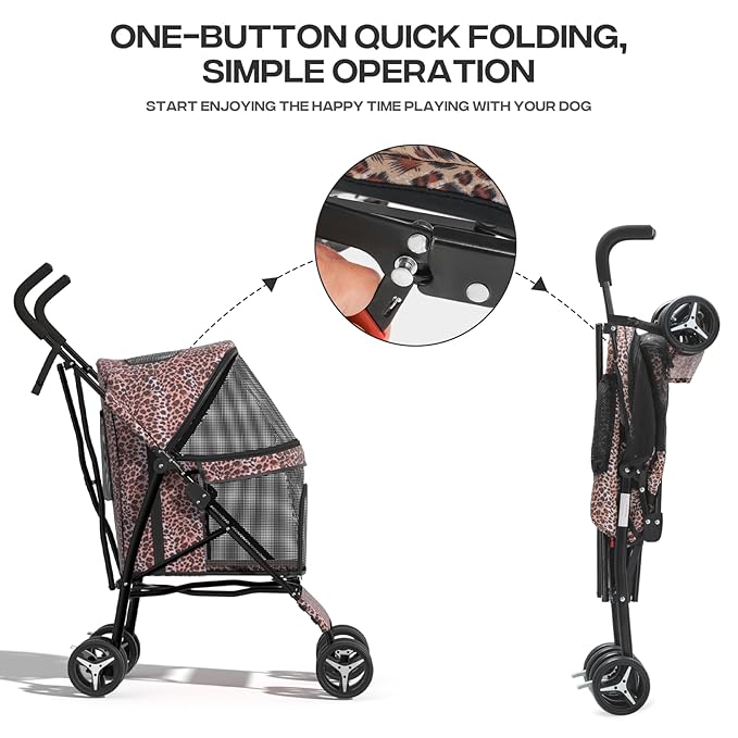 Dog Stroller for Small Dogs 10 lbs -22lbs Puppy Stroller Medium Dog Wagon Small Pet Stroller for Cats, Cat Strollers for 2 Cats, Rear Storage, Leopard Print