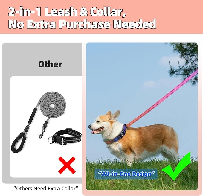 Roses&Poetry Hands Free Dog Leash for Small Dogs, All-in-One Leash & Collar 6.6-8.7ft Adjustable Waist Crossbody Leash for Dog Walking Lightweight with No Metal Clip Running Jogging