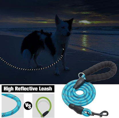 BEAUTYZOO Heavy Duty Rope Dog Leash 6 Pack, 6FT Nylon Pet Leash with Reflective Thread, Soft Padded Handle Thick Lead Leash for Large Medium Dogs Small Puppy, 1/2inch X 6 FT (18~120 lbs)