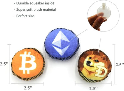 MODERN WAVE - Squeaky Plush Dog Toy Bitcoin Crypto - Interactive Hide and Seek Squirrel Type Puzzle Toy for Dogs, Small - Medium Size (Rocket and Coins)