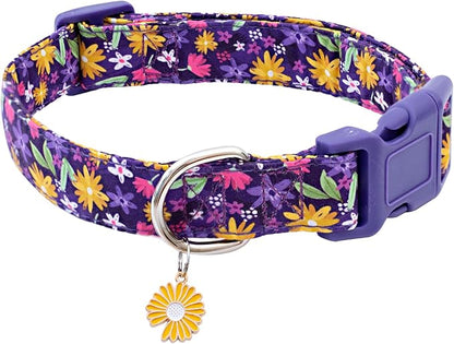 Faygarsle Cotton Dog Collar Cute Dog Collars for Small Medium Large Dogs Purple Yellow Floral Colored Options Soft and Fancy Pet Collars for Girls Flower Pattern for Girl Dog Collar XS
