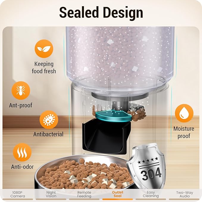 Frienhund 5L Automatic Cat Feeder with 2K HD Camera: 5G WiFi Automatic Dog Feeder with Night Vision,Cat Food Dispenser with Freshness for Multiple Pets,Detachable for Easy Clean-21 Cup (Sealed Outlet)