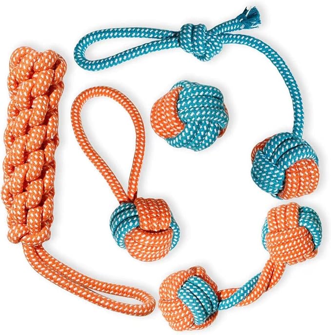 5-Pack Natural Cotton Rope Dog Chew Toys – Puppy Teething & Interactive Tug Toys for Small to Medium Dogs, Durable Knot Design for Aggressive Chewers