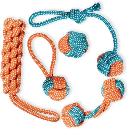 5-Pack Natural Cotton Rope Dog Chew Toys – Puppy Teething & Interactive Tug Toys for Small to Medium Dogs, Durable Knot Design for Aggressive Chewers