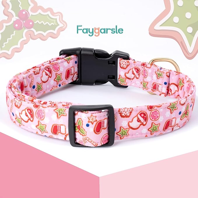Faygarsle Pink Dog Collar With Christmas Design Pattern for Small Medium Large Dogs - Cute Stylish Girl Boy Christmas Collar S