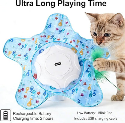 Interactive Cat Toys Rechargeable,Moving Concealed Feathers,Real Mouse Squeaky,Touch Activated Cat Kitten Toy Exercise Toys for Indoor Bored Adult Cats