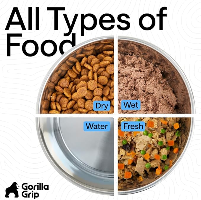 GORILLA GRIP Dog Bowls, Food Grade 304 Stainless Steel, Holds 8 Cups Each (64 fl oz) Food and Water Bowl for Feeding Dogs and Cats, Dishwasher Safe, Rust Resistant, BPA Free Rubber Base Set of 2 Pink