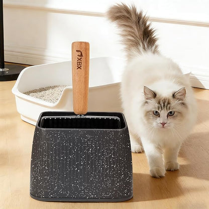 XBX Cat Litter Scoop with Holder, Heavy Duty Litter Sifter, Stainless Steel Litter Shovel, Litter Scooper with Beech Wood Grip and Washable Stand, Perfect for Cat Litter Box Cleaning