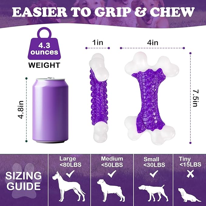6-Pack Dog Toys for Aggressive Chewers, Indestructible 8" Tough Nylon Bone, Teething & Boredom Relief Chew for Large Dogs, Bacon Flavor