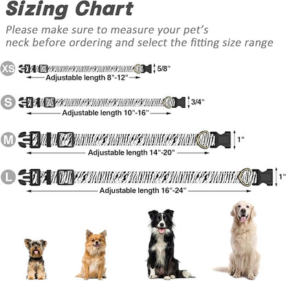 Reflective Dog Collar for Medium Dogs, Cute Boho Adjustable Heavy-Duty Nylon Puppy Collar for Boy and Girl Female, Soft Pet Accessories with Quick Release Buckle, Stylish Zebra Print