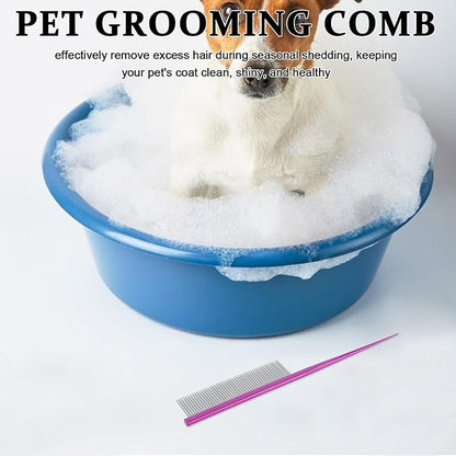 UPKOCH Pet Grooming Steel Comb for Dogs and Cats, Rat Tail Dematting Hair Removal Comb with Anti-tangle Design, Purple Metal Hairstyling Tool for Long-haired Pets