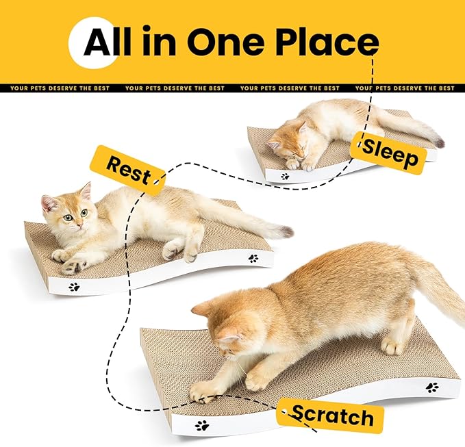 Cat Scratcher, Durable Scratch Pad, Corrugated Cardboard Scratching Board for Indoor Cats, Heavy Duty, Double-Sided Usability, Recyclable, with Catnip, Medium, 2 Packs