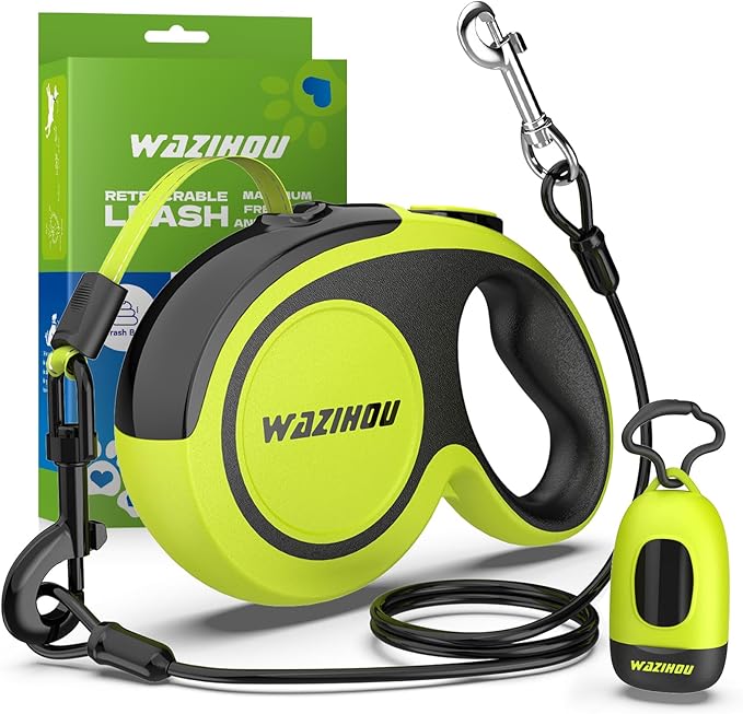 Upgraded Retractable Dog Leash 16.4ft' - Heavy Duty Reflective Retractable Leash with Anti-Slip Soft Grip - Detachable Poop Bag and Chew Proof Cable Included Small Medium Large Dogs up to 66 lbs