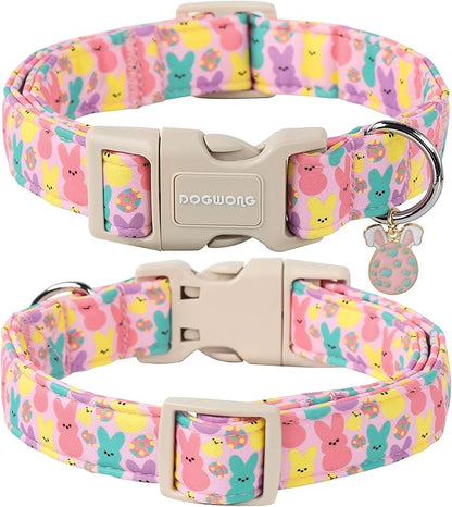 DOGWONG Easter Dog Collar,Cute Bunny Eggs Dog Collar Pink Babbit Pet Collar Girl Dog Collar Puppy Adjustable Soft Dog Collars for Small Dogs