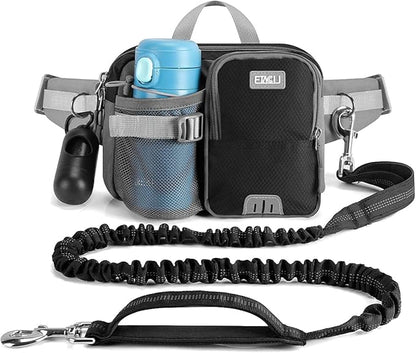 ETACCU Hands Free Dog Leash with Phone Pouch, Water Bottle Holder - Adjustable Waist Belt 19-38 Inch Belt Leash for Running, Reflective Shock Absorbing 48"-70" Extendable