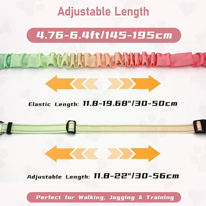 Hands Free Dual Handle Retractable Bungee Leash with Reflective Trim, Adjustable Waist Belt for Dog Walking, Running, Hiking - Durable Nylon Leash for Medium Large Dogs, Green